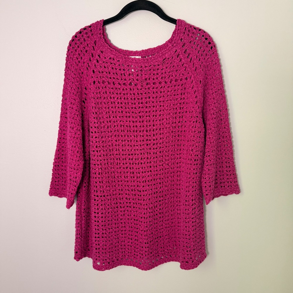 Chicos Summer Open Knit Lightweight Tunic Sweater (3/XL) Magenta Layering‎ Pink - Picture 2 of 13
